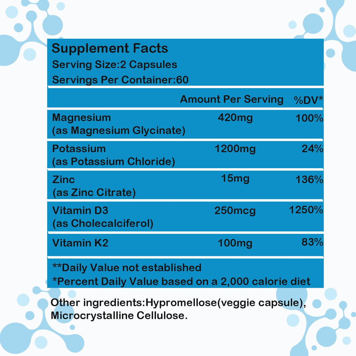 GHKALQ complément alimentaire potassium magnésium zinc sur table
