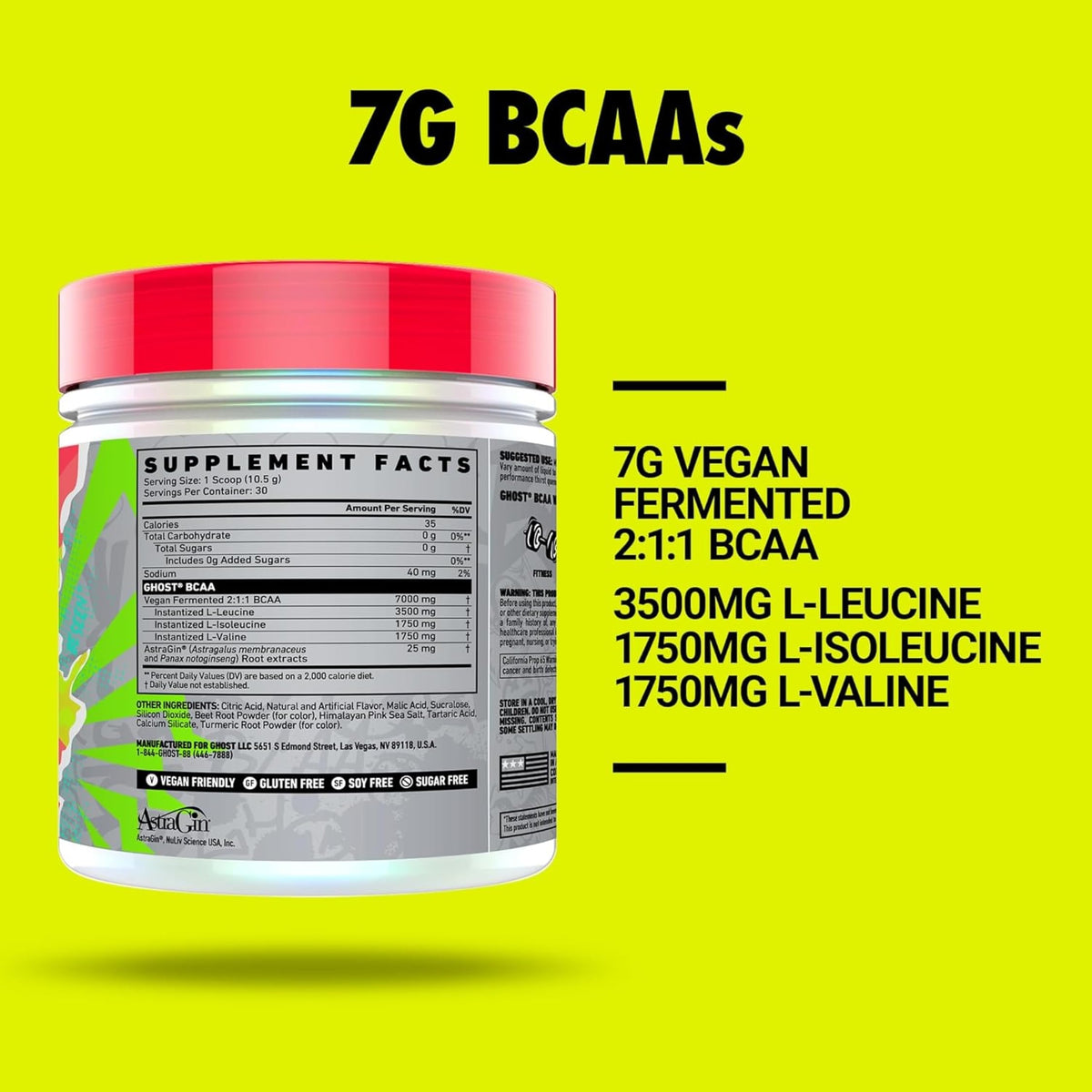 GHOST BCAA Kiwi Fraise nutrition facts et ingrédients