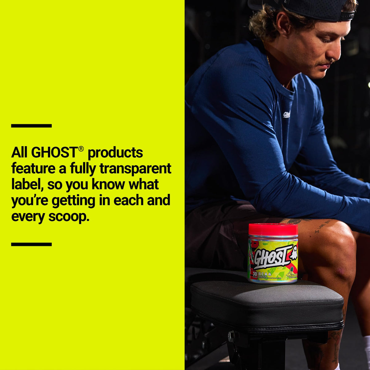 GHOST BCAA Poudre Ananas montrant la texture de la poudre