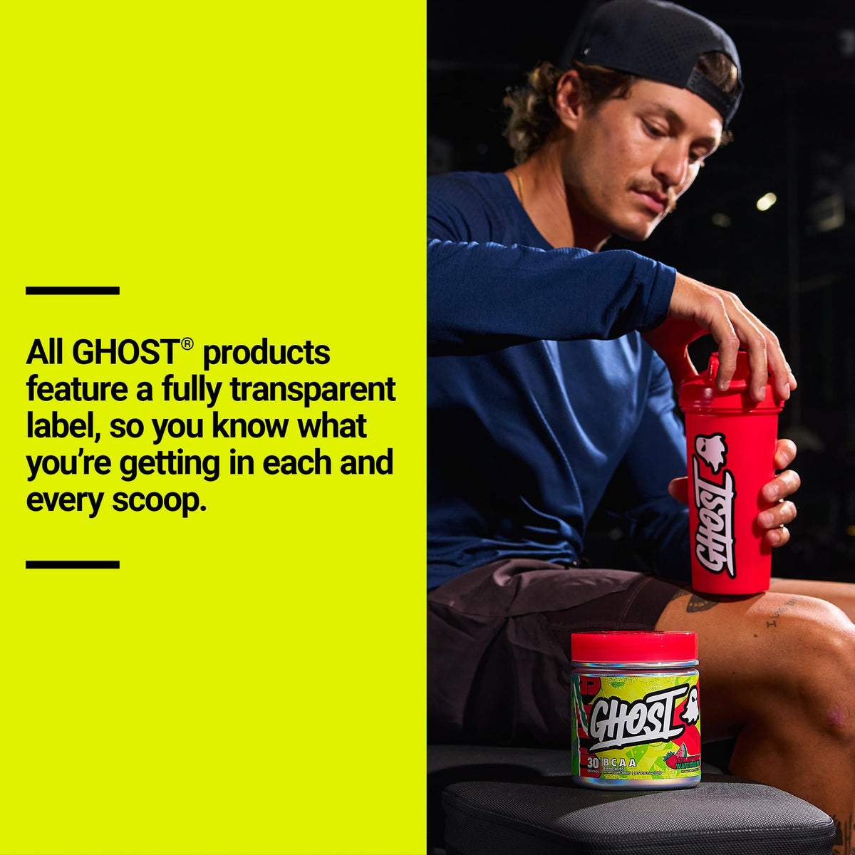 GHOST BCAA Poudre Fraise Pastèque en mode lifestyle
