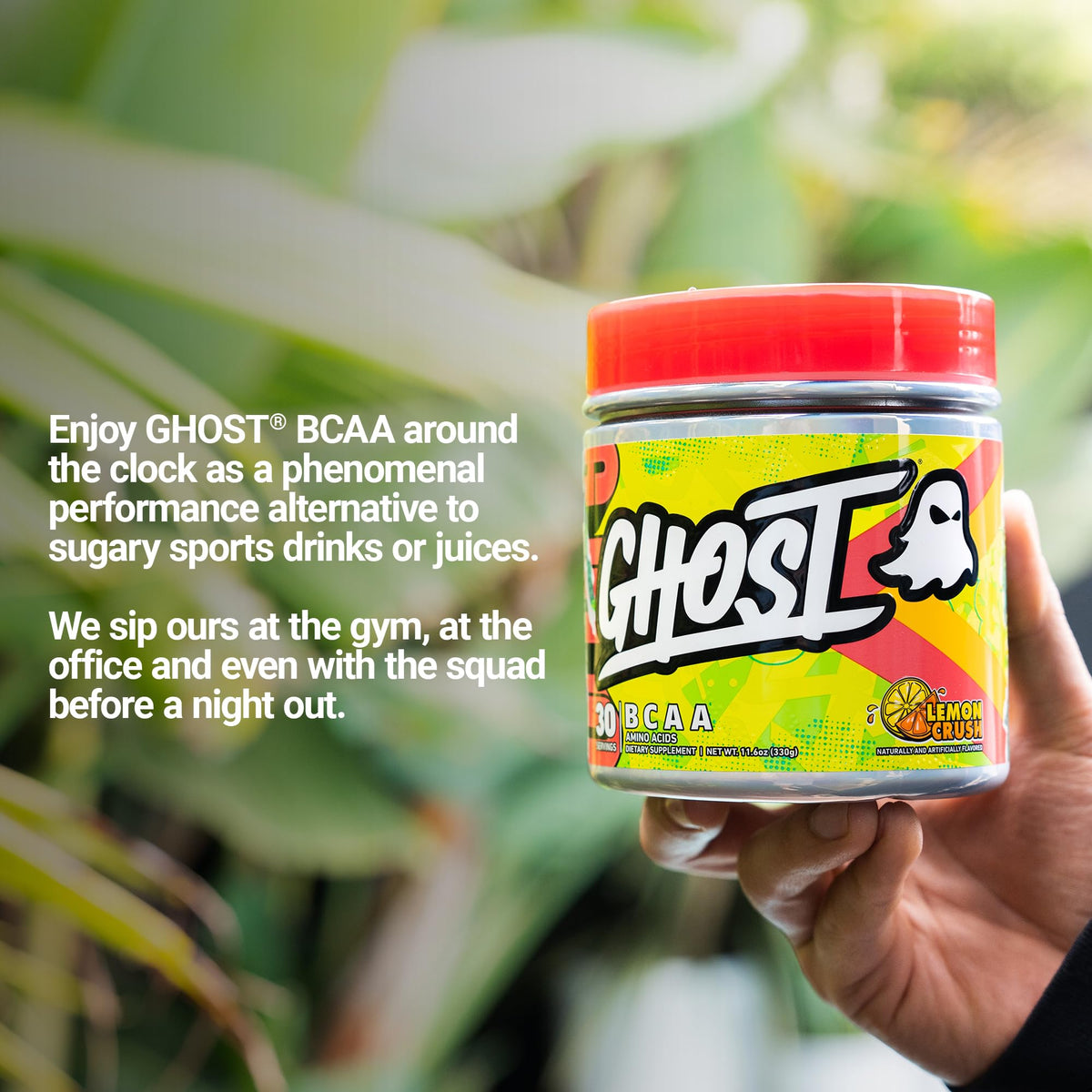 GHOST BCAA Poudre Saveur Citron en utilisation pendant l'entraînement