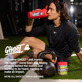 GHOST BCAA Poudre Saveur Framboise Bleue vue arrière avec étiquette
