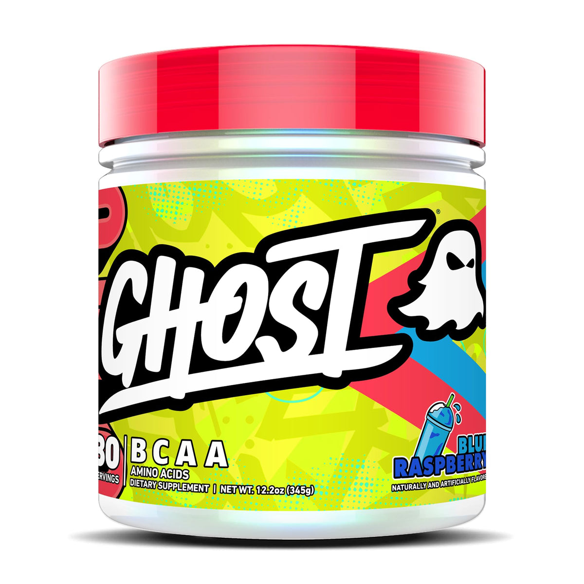 GHOST BCAA Poudre Saveur Framboise Bleue vue de face
