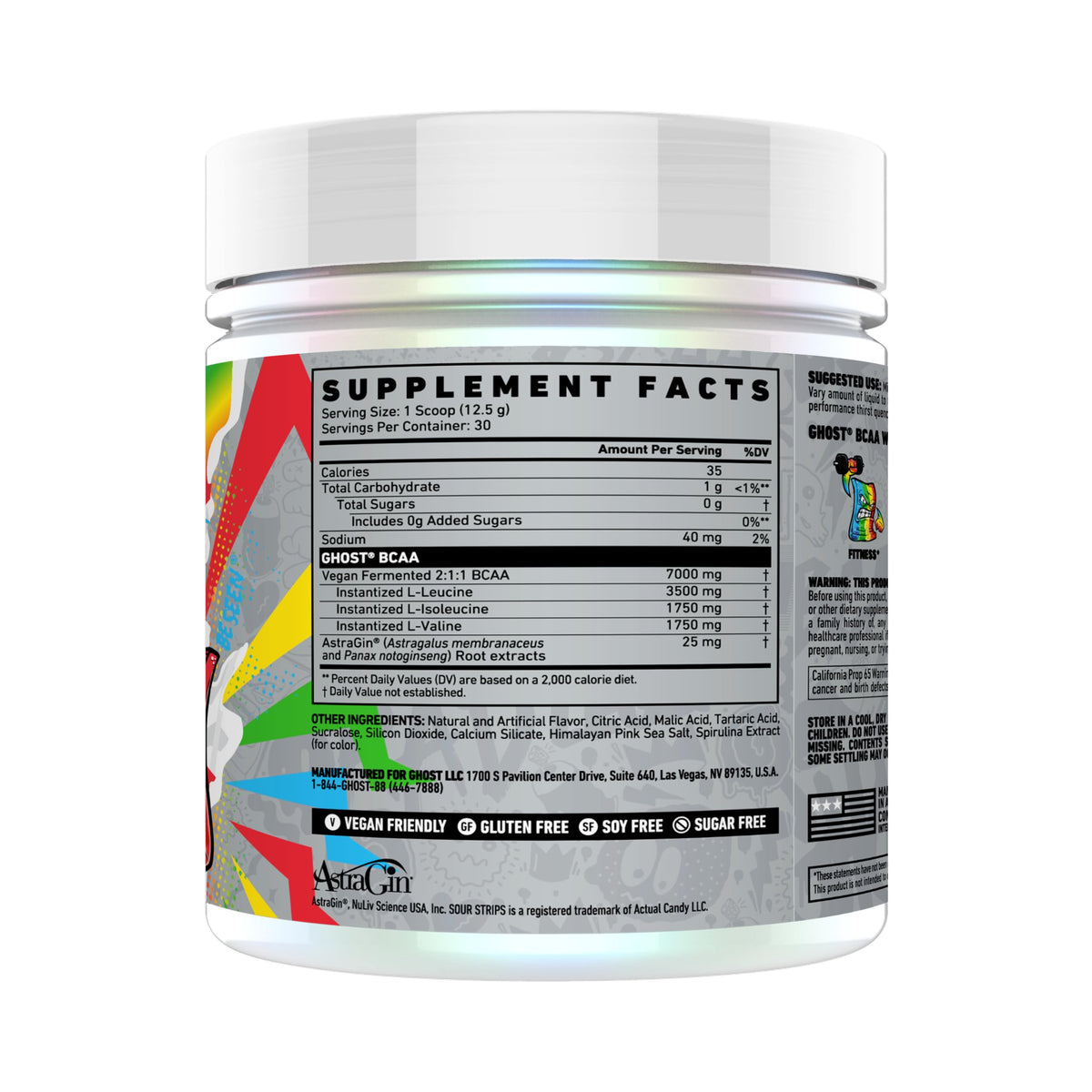 GHOST BCAA Sour Strips 472g vue arrière avec ingrédients