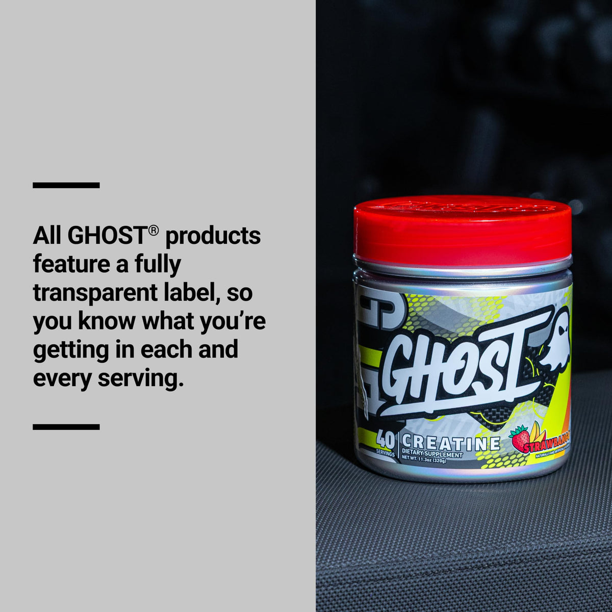 GHOST Creatine 5G OptiCreatine, saveur Strawbango, en mode lifestyle