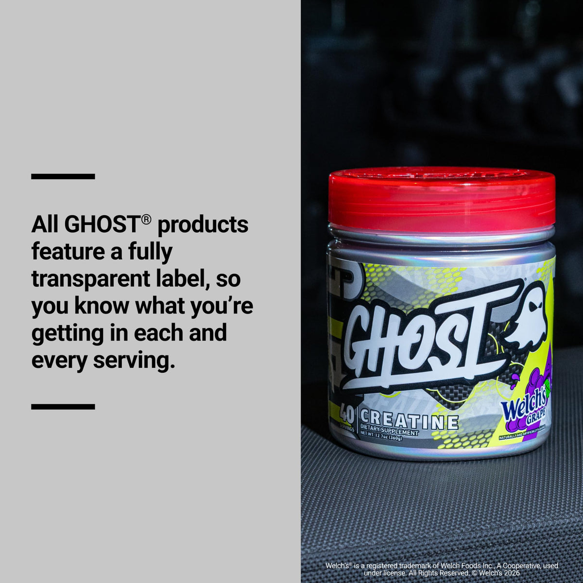 GHOST Creatine Monohydrate, étiquette transparente