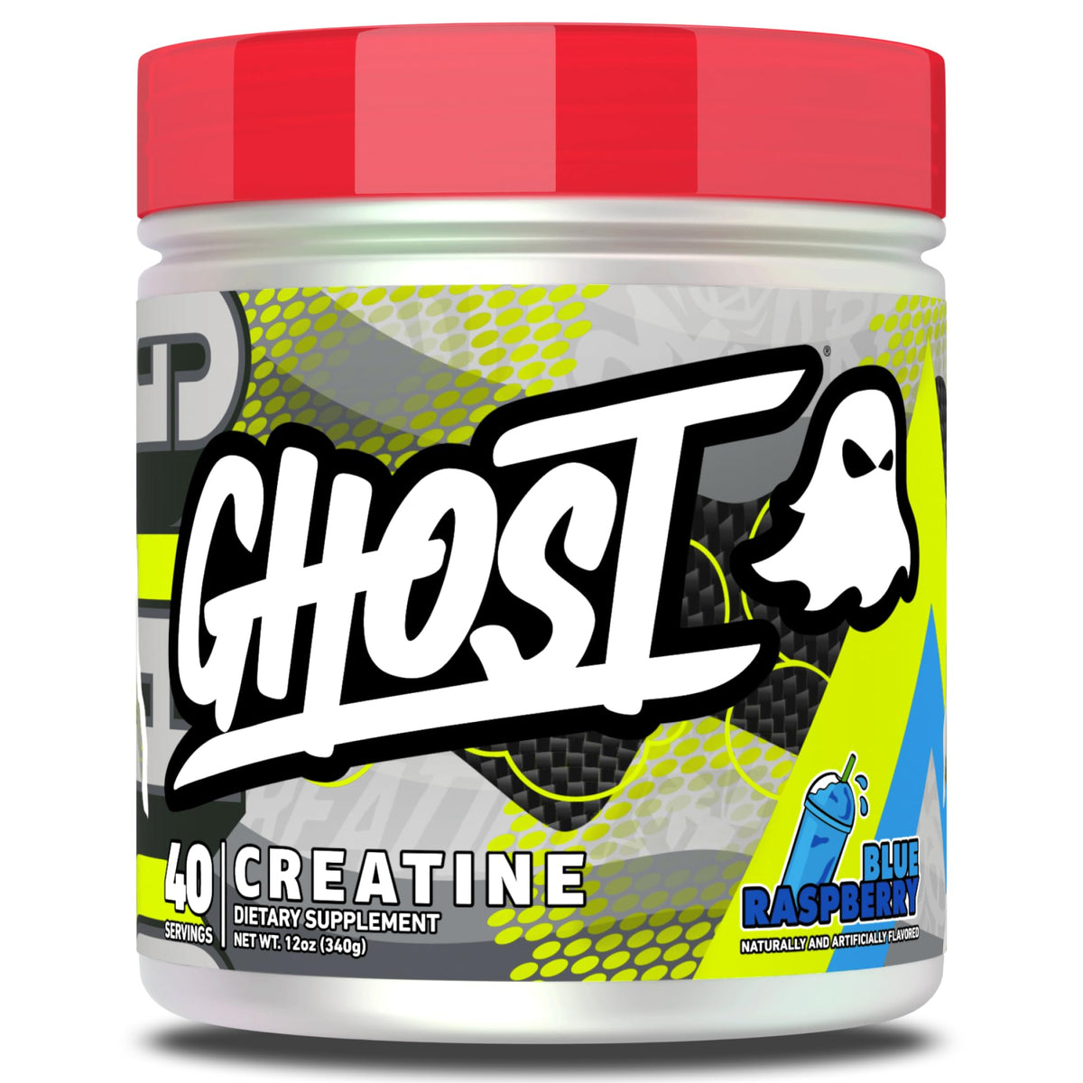 GHOST Creatine Monohydrate Poudre goût framboise bleue vue de face