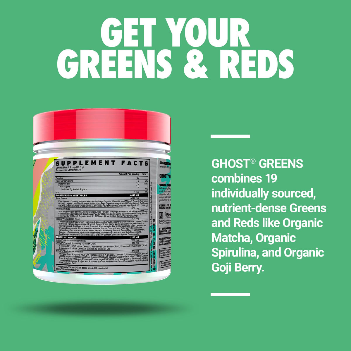 GHOST Greens Poudre Goût Guava Berry avec cuillère dosette