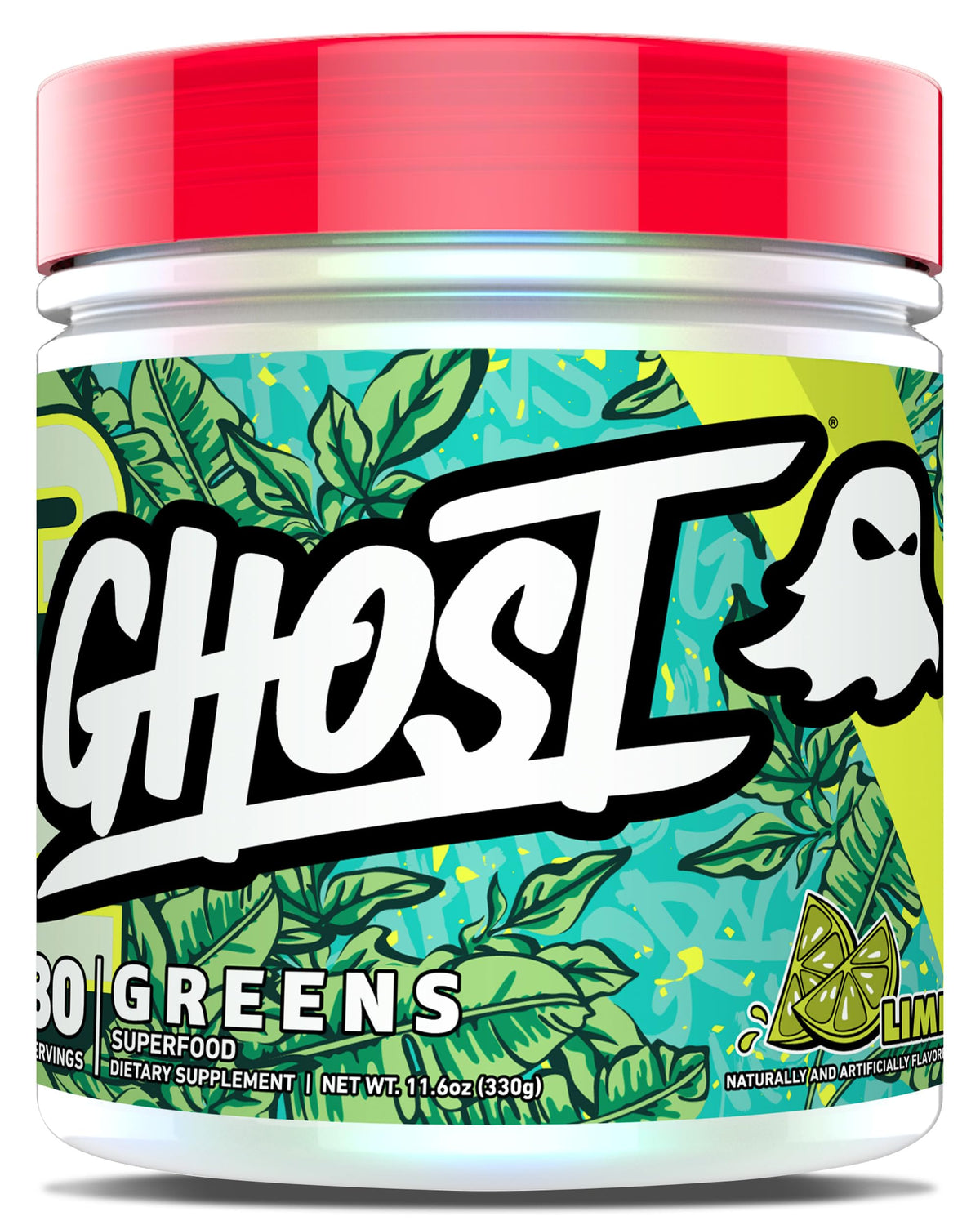 GHOST Greens Poudre saveur citron vert, vue de face