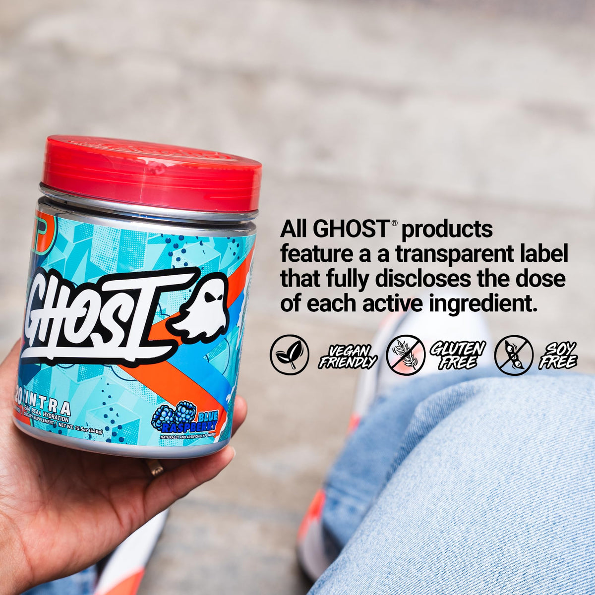 GHOST Poudre Intra-Workout Framboise Bleue 540g vue de côté