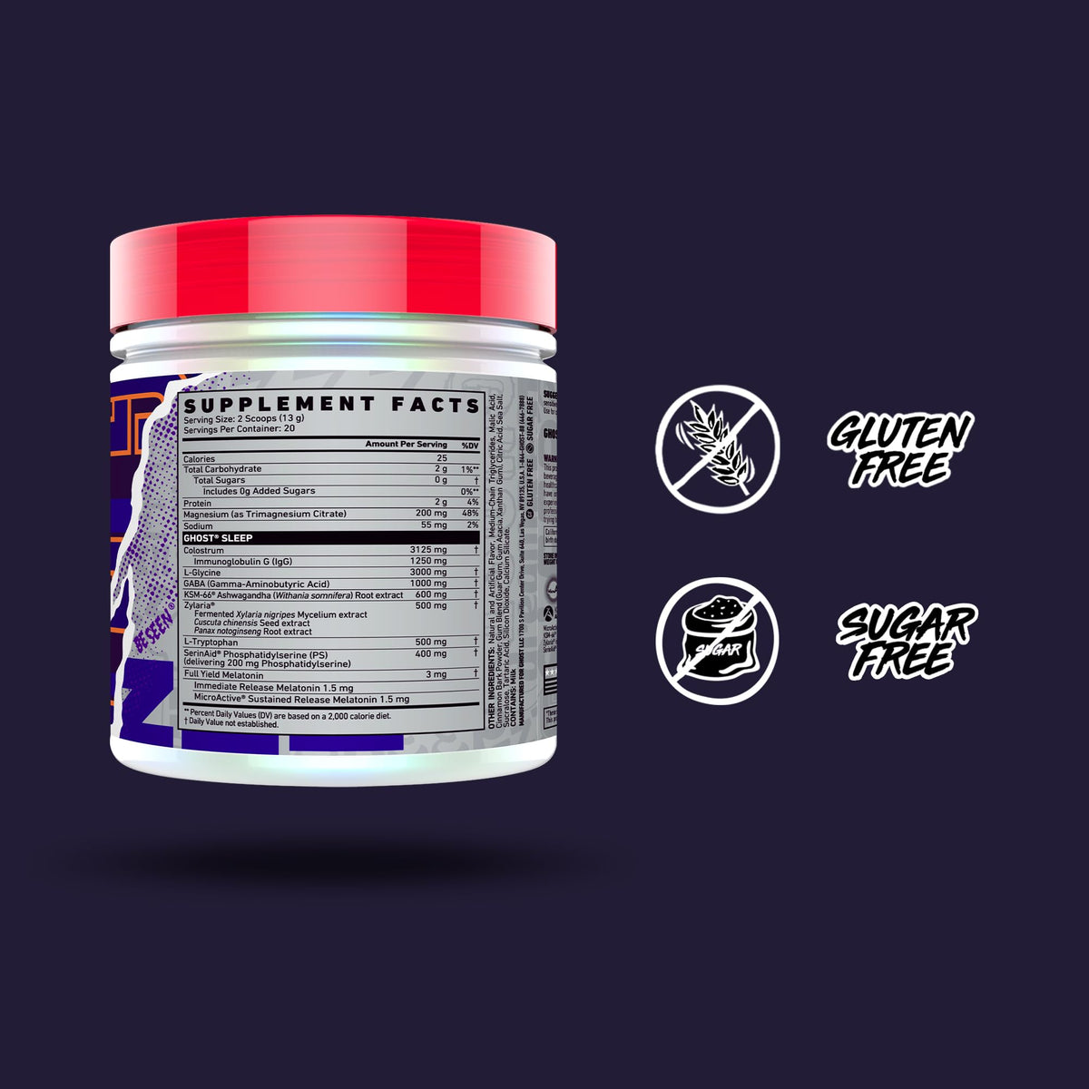 GHOST Sommeil Poudre 358g avec ingrédients au dos