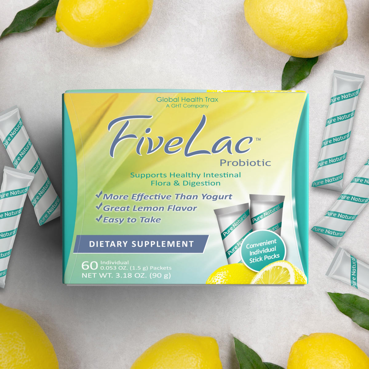 GHT FiveLac Poudre Probiotique Citron vue de près des sachets
