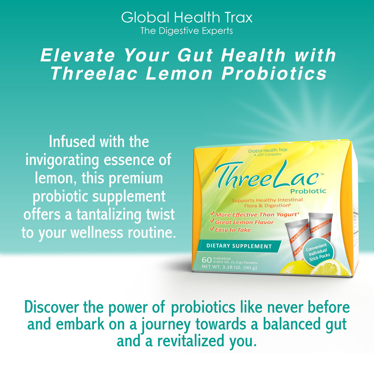 GHT Global Health Trax ThreeLac mélange probiotique en poudre