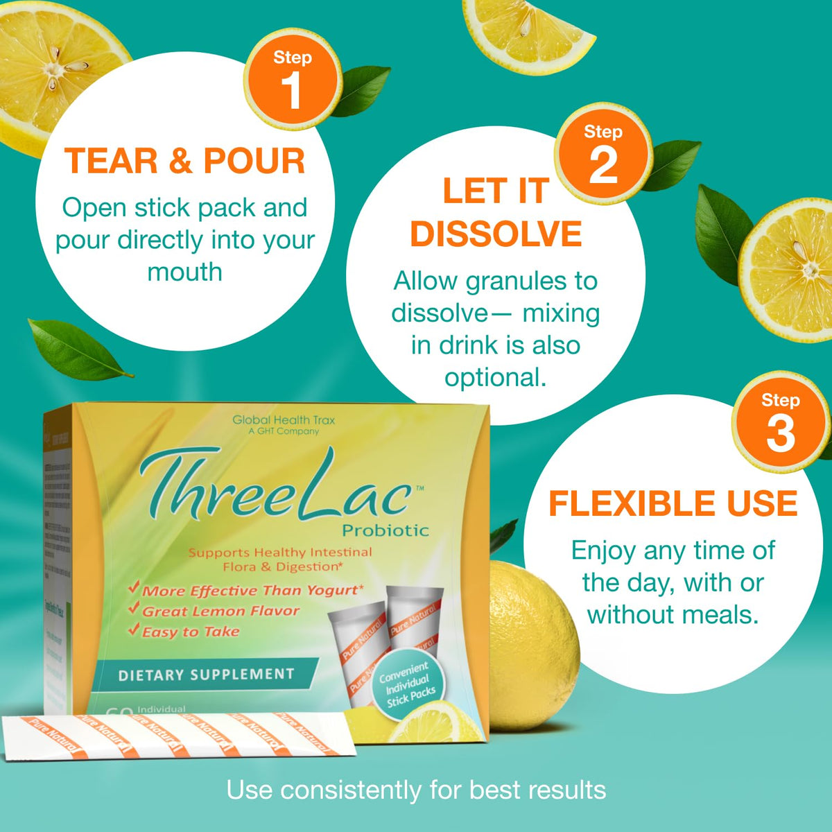 GHT ThreeLac Boisson Probiotique sachets citron emballage