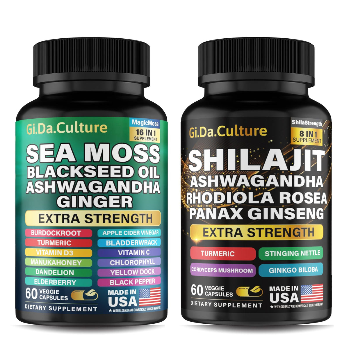 Gi.Da.Culture combo de Shilajit et Sea Moss, vue avant du produit
