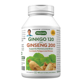Ginkgo 120 Plus Ginseng 200mg capsules front view