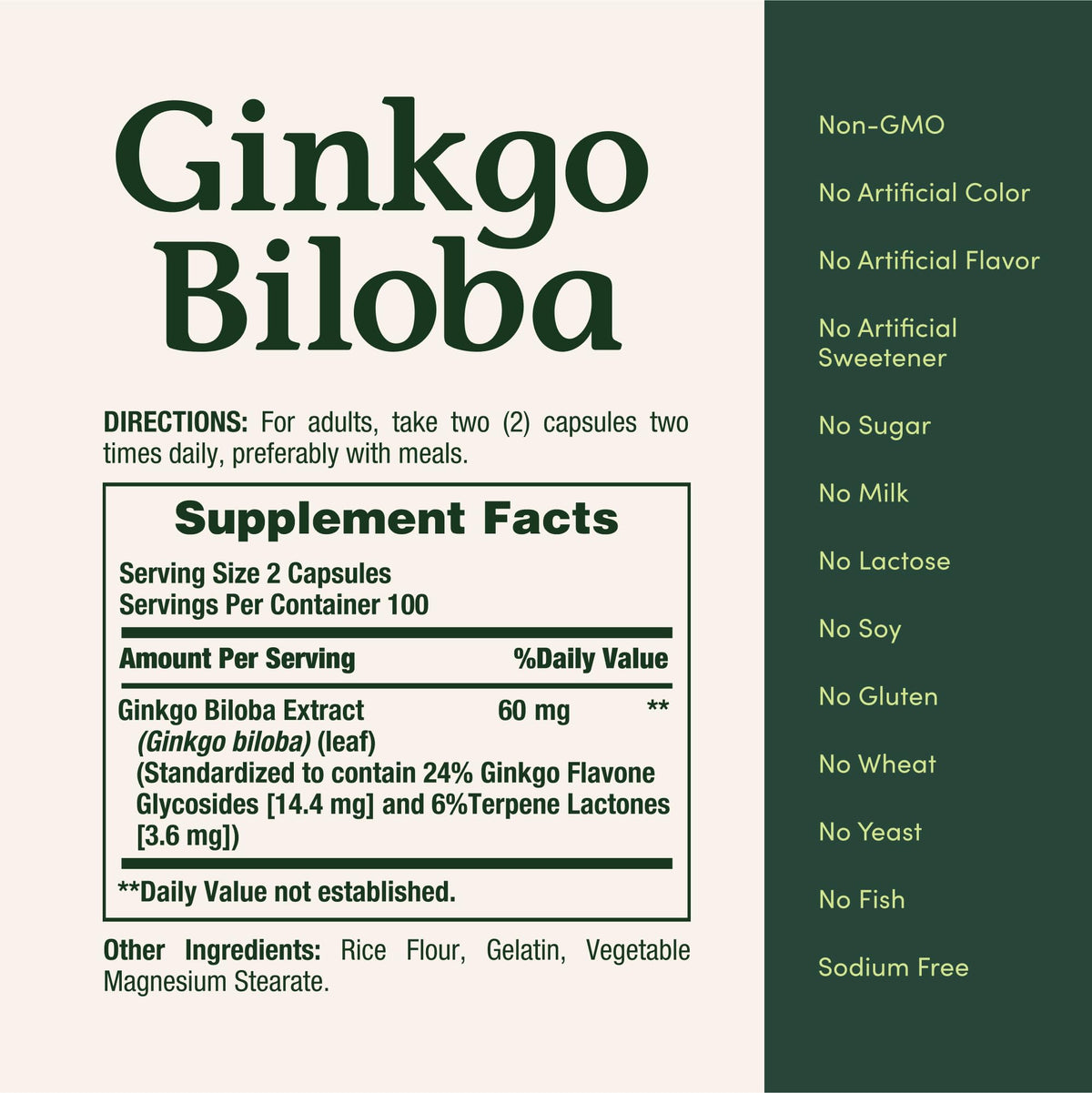 Ginkgo Biloba 60 mg Nature's Bounty, capsules en gros plan