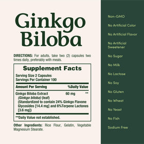 Ginkgo Biloba 60 mg Nature's Bounty, capsules en gros plan