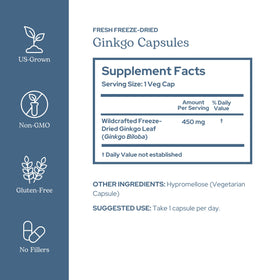 Ginkgo Biloba Capsules 450 mg ECLECTIC INSTITUTE étiquette arrière