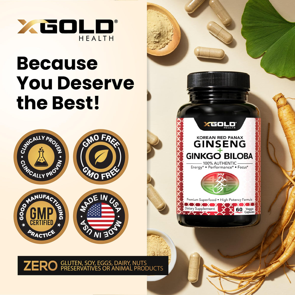 Ginkgo biloba et ginseng rouge coréen en présentation