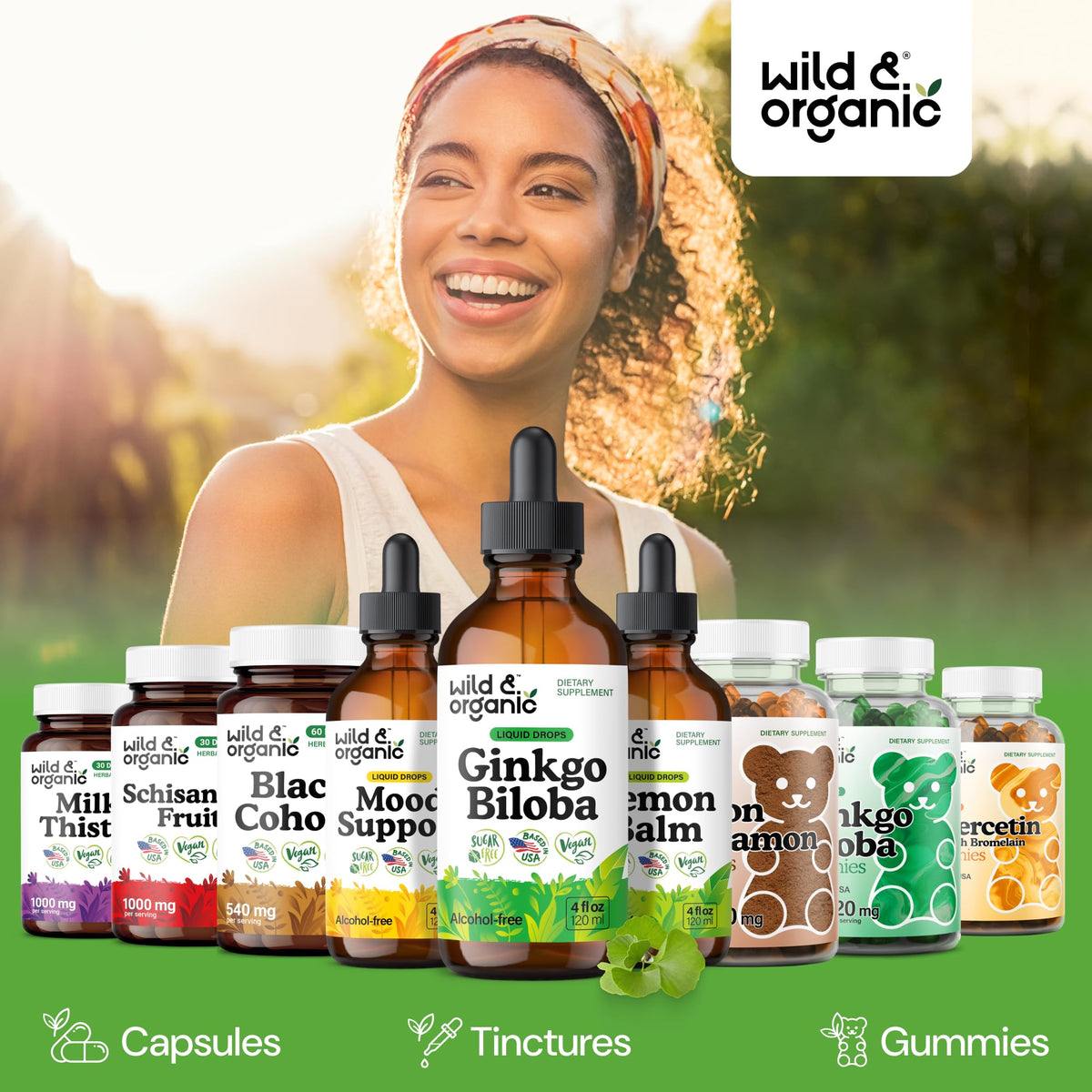 Ginkgo biloba feuilles et flacon Wild & Organic Extrait Liquide