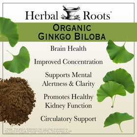 Ginkgo Biloba Herbal Roots capsules sur une table en bois