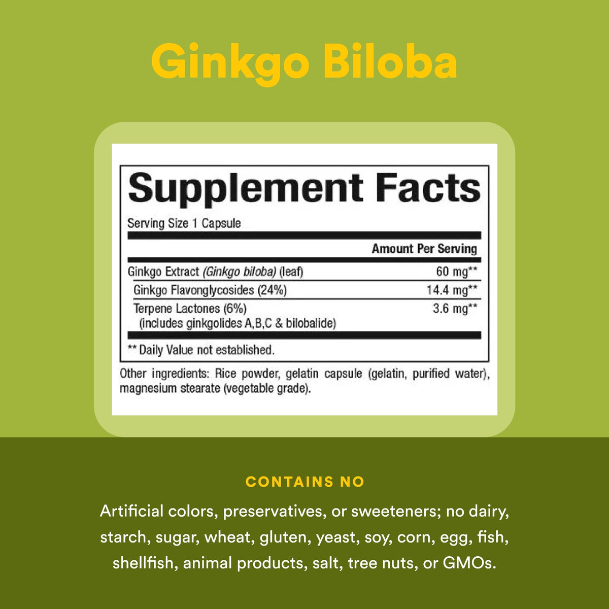 Ginkgo Biloba Natural Factors 60 capsules sur fond blanc