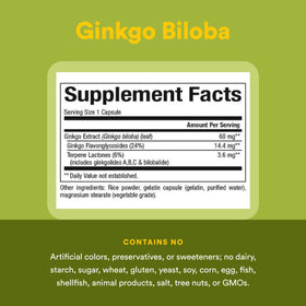 Ginkgo Biloba Natural Factors 60 capsules sur fond blanc