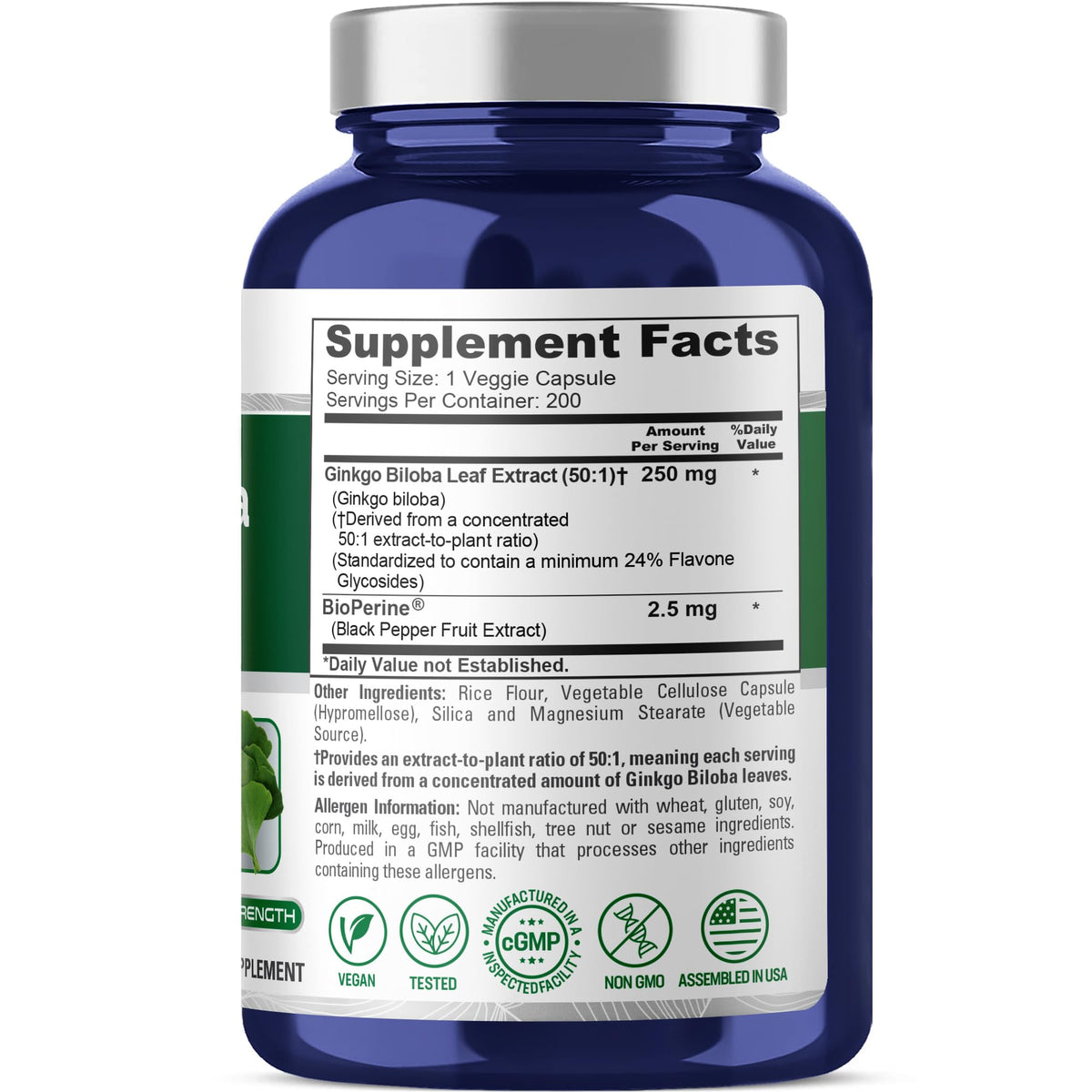 Ginkgo Biloba NusaPure 250mg capsules vue de côté