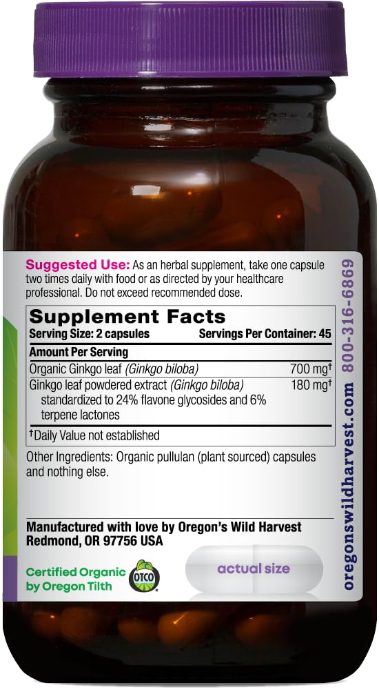 Ginkgo Biloba Oregon's Wild Harvest emballage avec informations