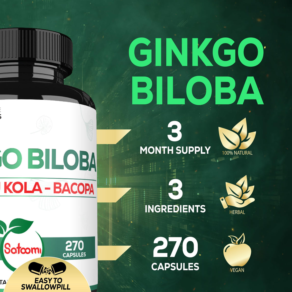Ginkgo Biloba Satoomi avec ingrédients naturels en arrière-plan
