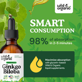 Ginkgo Biloba Wild & Organic, flacon ouvert avec gouttes