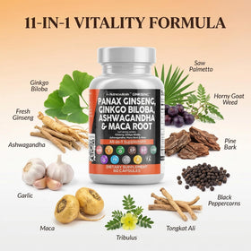 Ginkseng capsules avec ingrédients naturels autour