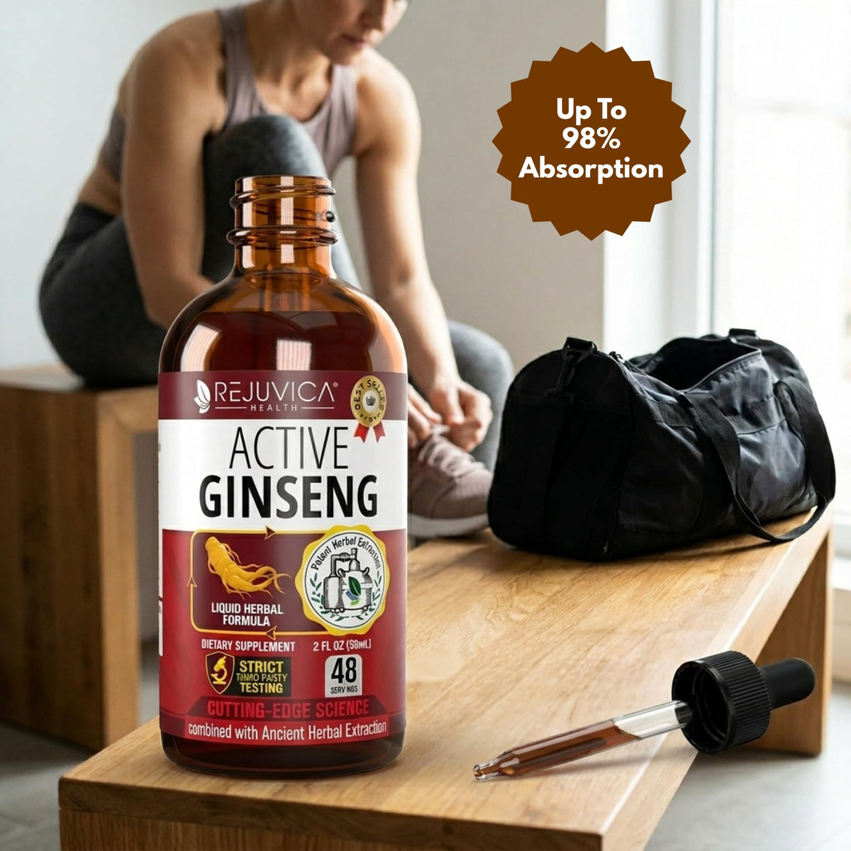 Ginseng Actif Panax Rouge 414g sur une table avec des herbes