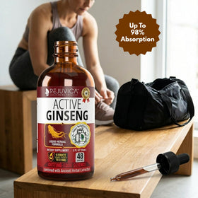 Ginseng Actif Panax Rouge 414g sur une table avec des herbes