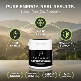 Ginseng Auragin 50g avec racines de ginseng en arrière-plan