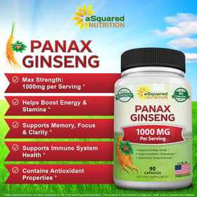 Ginseng Coréen Panax 1000mg aSquared Nutrition avec étiquette visible