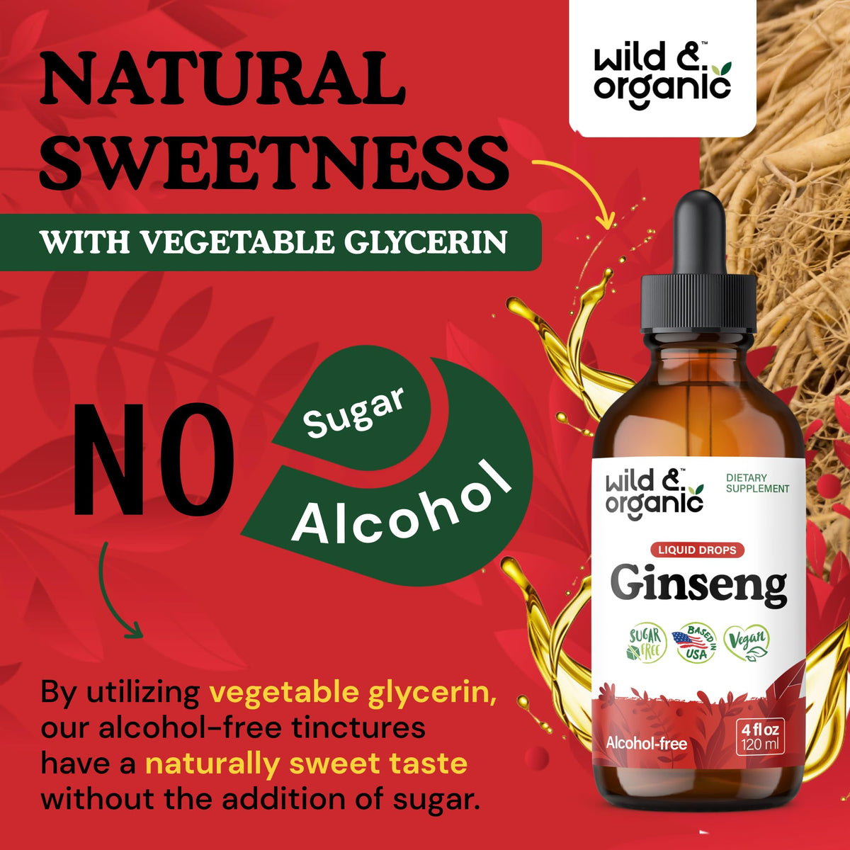 Ginseng coréen Wild & Organic avec un fond de plantes