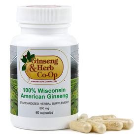 GINSENG & HERB CO-OP Ginseng américain pur 500mg capsules avec étiquette