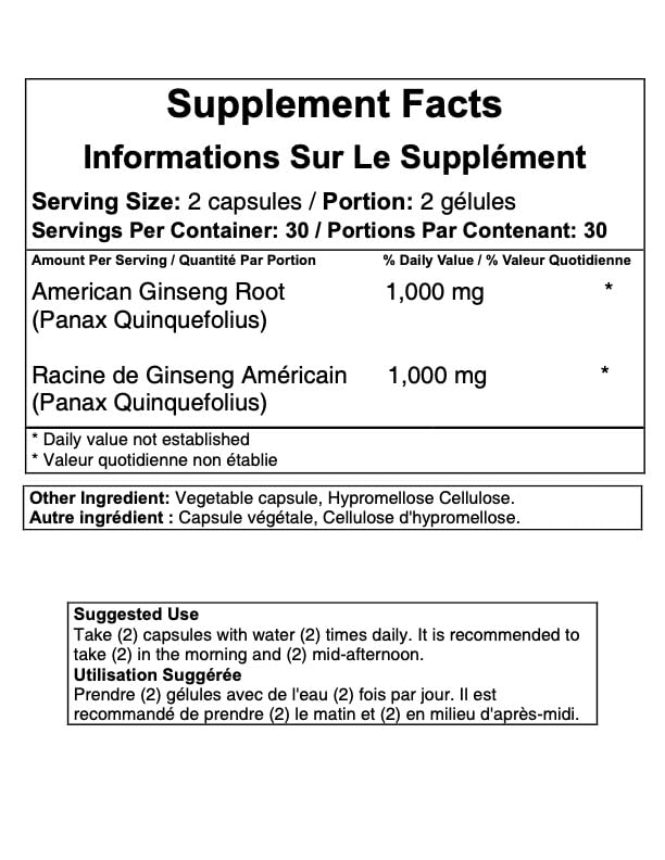GINSENG & HERB CO-OP Ginseng américain pur 500mg capsules avec un verre d'eau
