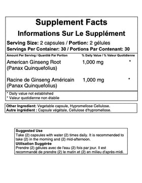 GINSENG & HERB CO-OP Ginseng américain pur 500mg capsules avec un verre d'eau