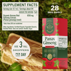 Ginseng Panax HERBAMAMA sur une table avec un verre d'eau