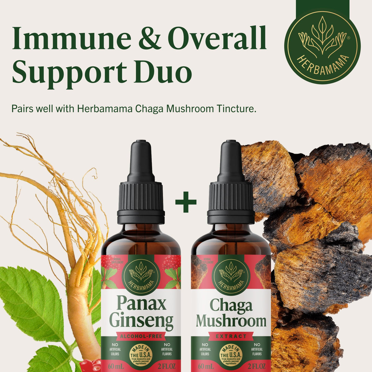 Ginseng Panax HERBAMAMA sur une table en bois