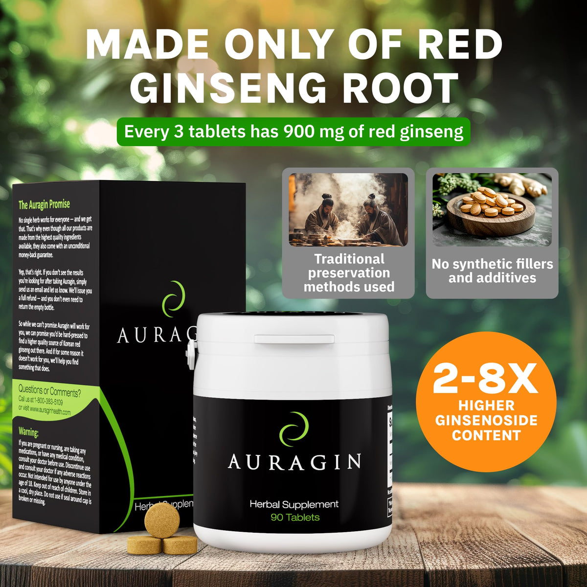 Ginseng Rouge Auragin 50g dans une main