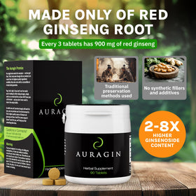 Ginseng Rouge Auragin 50g dans une main