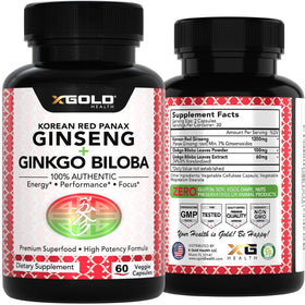 Ginseng rouge coréen et ginkgo biloba sur fond blanc