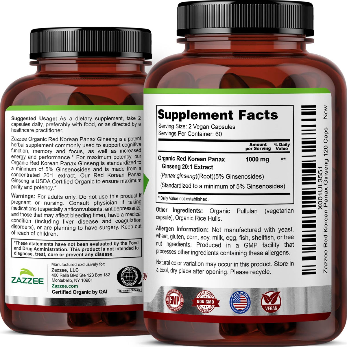 Ginseng Rouge Coréen Panax Bio Zazzee à côté de plantes