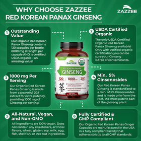 Ginseng Rouge Coréen Panax Bio Zazzee avec étiquette bio