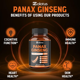 Ginseng Zolotus présenté avec des feuilles de ginseng