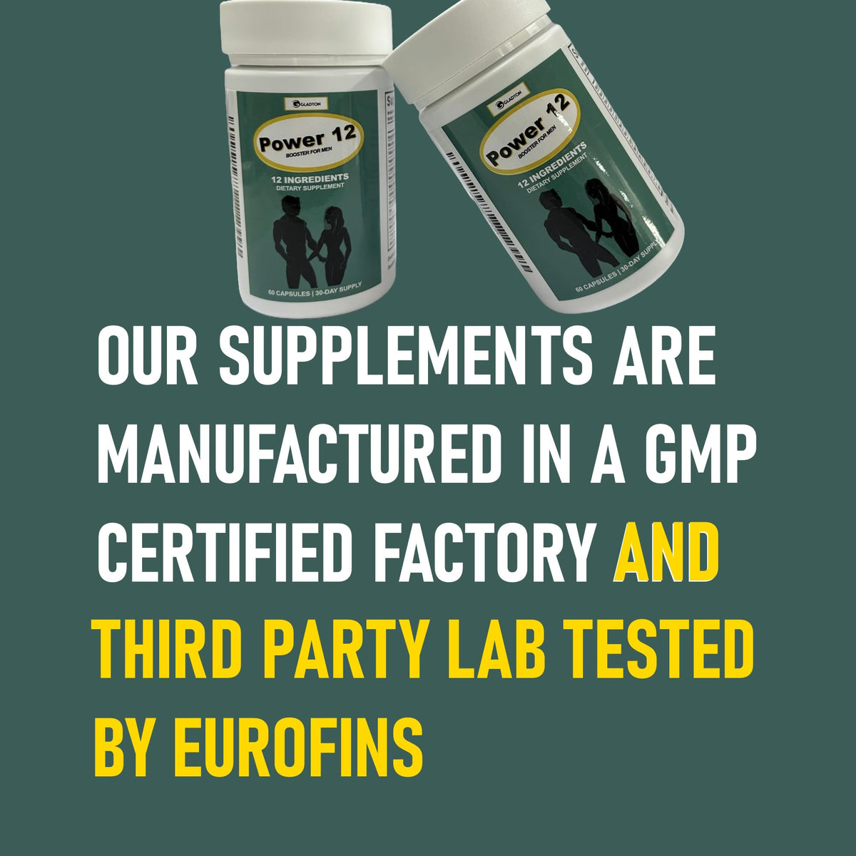 GLADTON Power 12 complément alimentaire 1000 mg, mise en scène avec des ingrédients naturels